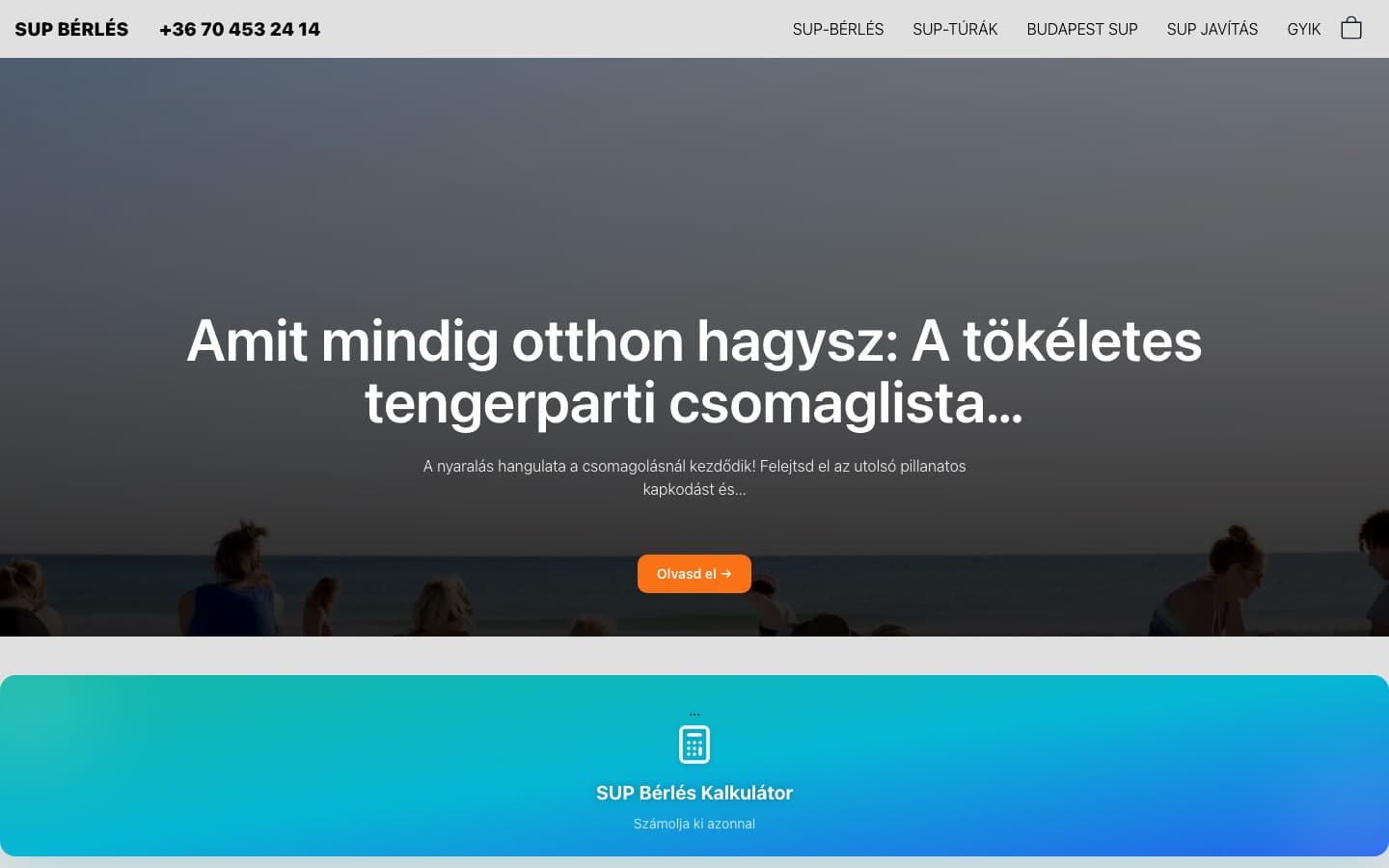SUP bérbeadás nyitóképernyő