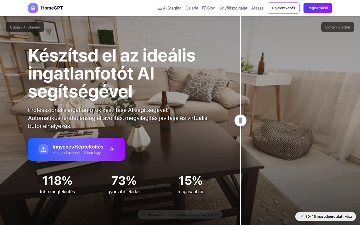 AI Home Staging nyitóképernyő
