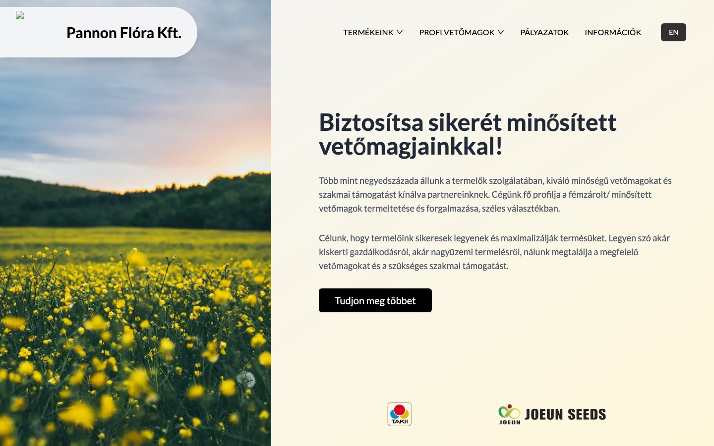 Pannon Flóra nyitóképernyő