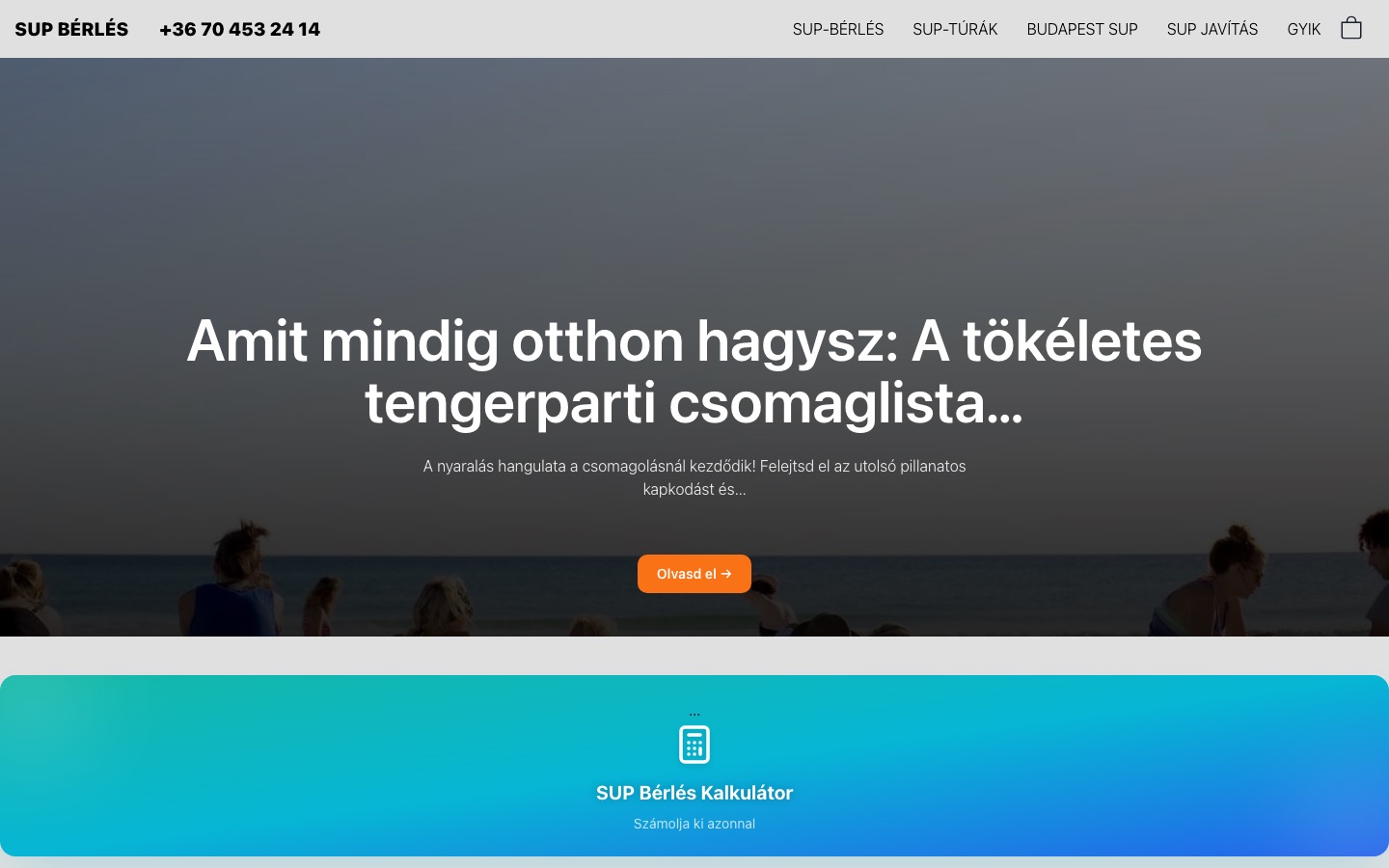 SUP bérbeadás nyitóképernyő